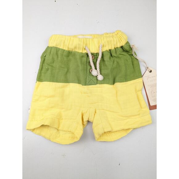 Coco Village Green & Yellow Muslin Shorts - 6 Months - Picture 2 of 4